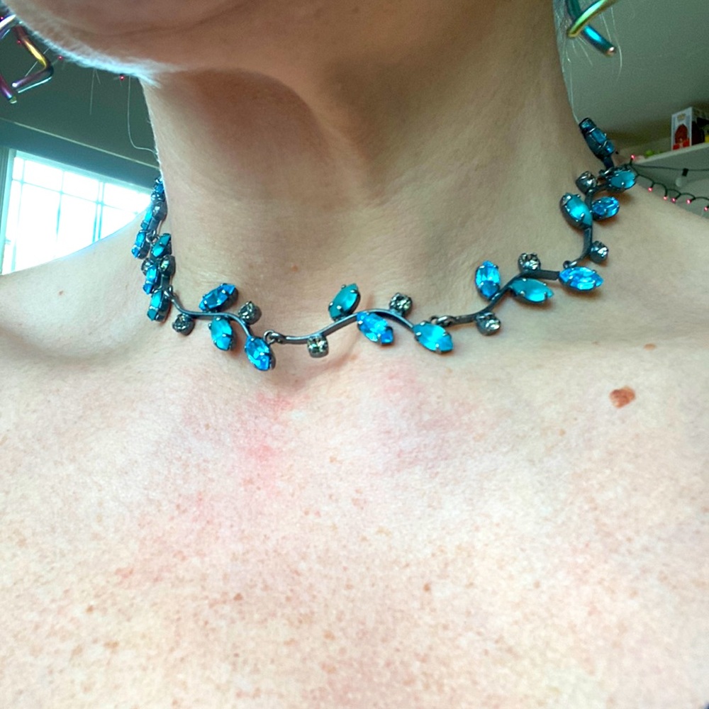 Beautiful blue and clear rhinestone Atlantis necklace made in Germany